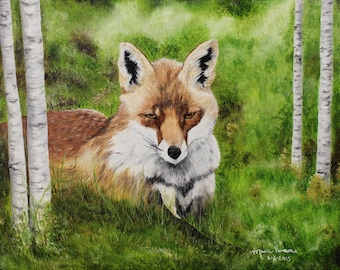 Fox Painting, Wildlife Art, Original Oil Painting on Canvas 14x18 inches