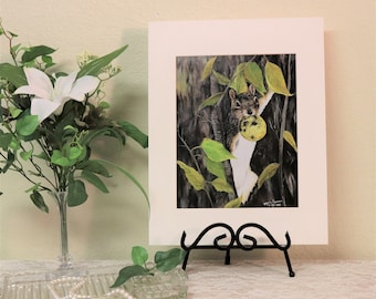 Squirrel Art Print, Wildlife Art Print, Matted and Signed Art Print 8x10 inch