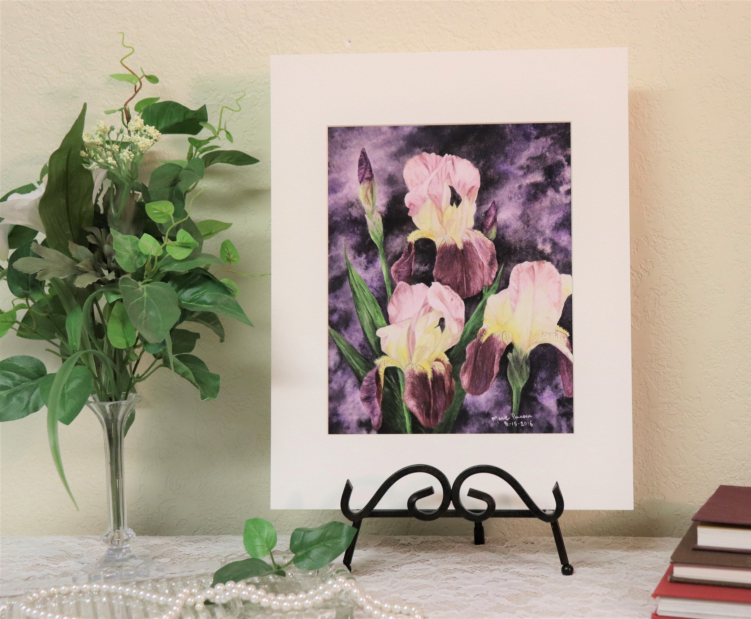 Iris Art Print, Floral Art Print, Matted and Signed Art Print 8x10 Inch ...