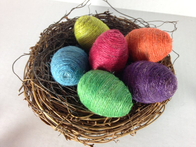 Set of 6 Easter egg ornaments vase filler multi colored twine Etsy