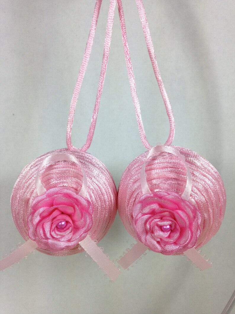 Pink ribbon breast cancer ornaments wrapped in pink satin Etsy