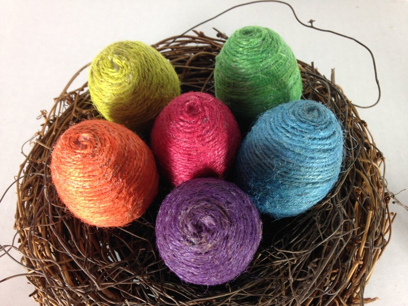Set of 6 Easter egg ornaments vase filler multi colored twine Etsy
