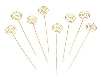 Set of 12 - 6" gold wire swirl place card holder stems photo holder or table number holders