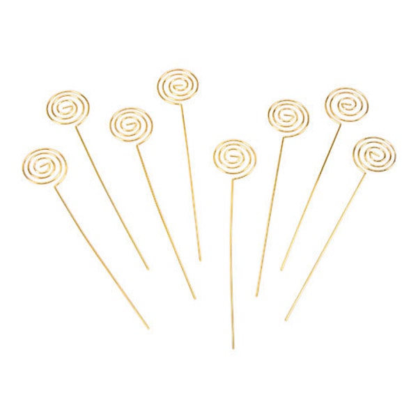 Set of 12 - 6" gold wire swirl place card holder stems photo holder or table number holders