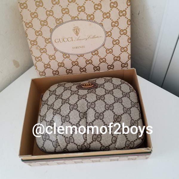 Great Condition 80's Collector's Item with box Vintage Gucci GG Cosmetic Bag Pouch Clutch Travel Bag
