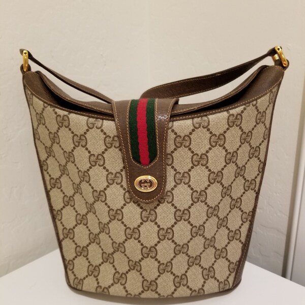 Wonderful Condition is this Vintage Gucci GG Crossbody Bucket