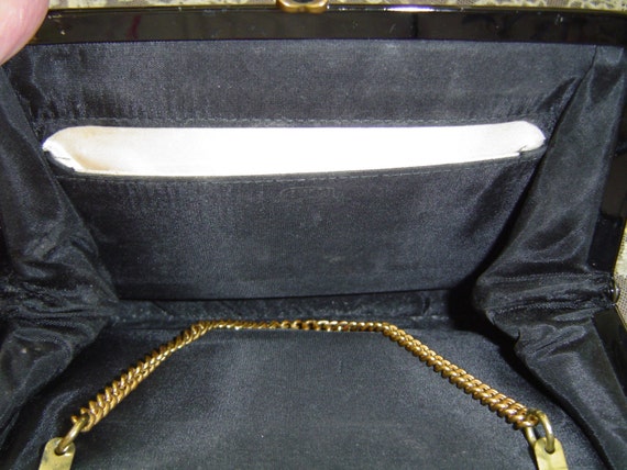 1950s REAL Black Patent Leather Clutch with bow, … - image 3