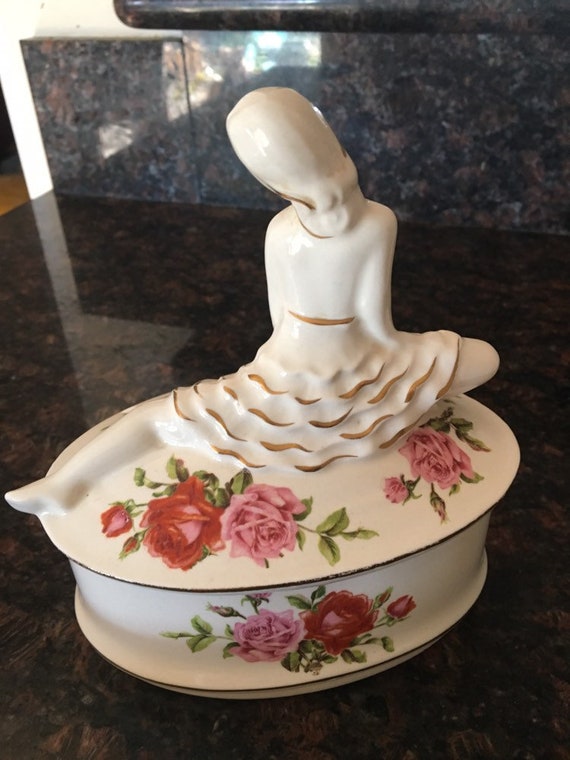 1940s Porcelain 40s Ballerina Lidded Powder/Trink… - image 6