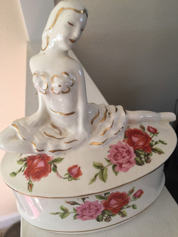 1940s Porcelain 40s Ballerina Lidded Powder/Trink… - image 1