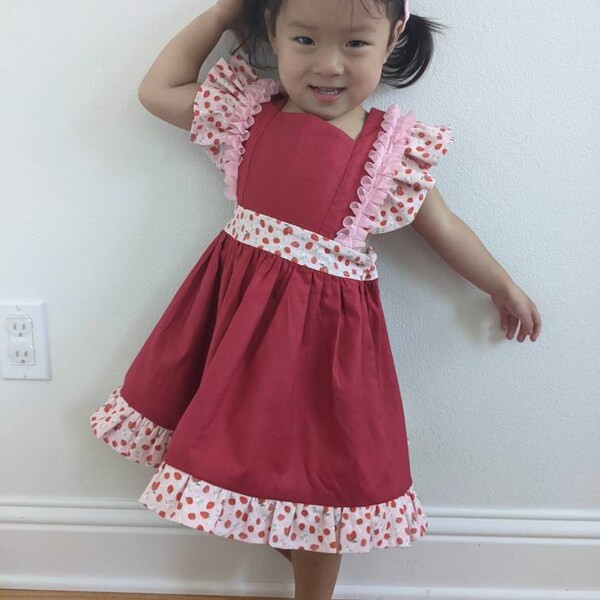 Ready to Ship Strawberry pinafore 2T-3T/3T-4T