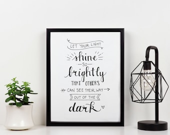 Printable Wall Quote, Let Your Light Shine, Art Print, Wall Art, 8x10, Digital Download, Home Office Essentials