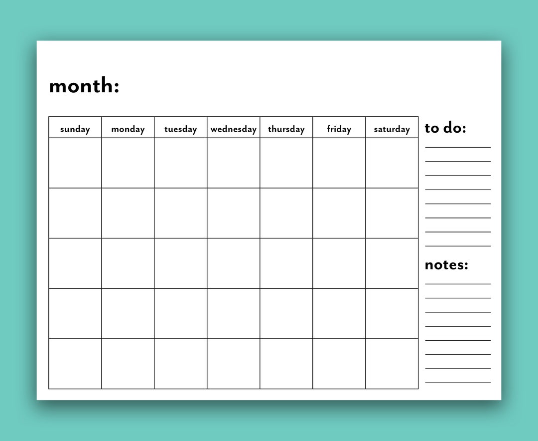 Printable Blank Monthly Calendar Family Calendar Classroom - Etsy Canada