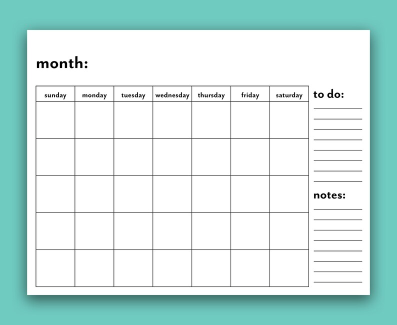Printable Blank Monthly Calendar Create Your Own Calendar Etsy Finland