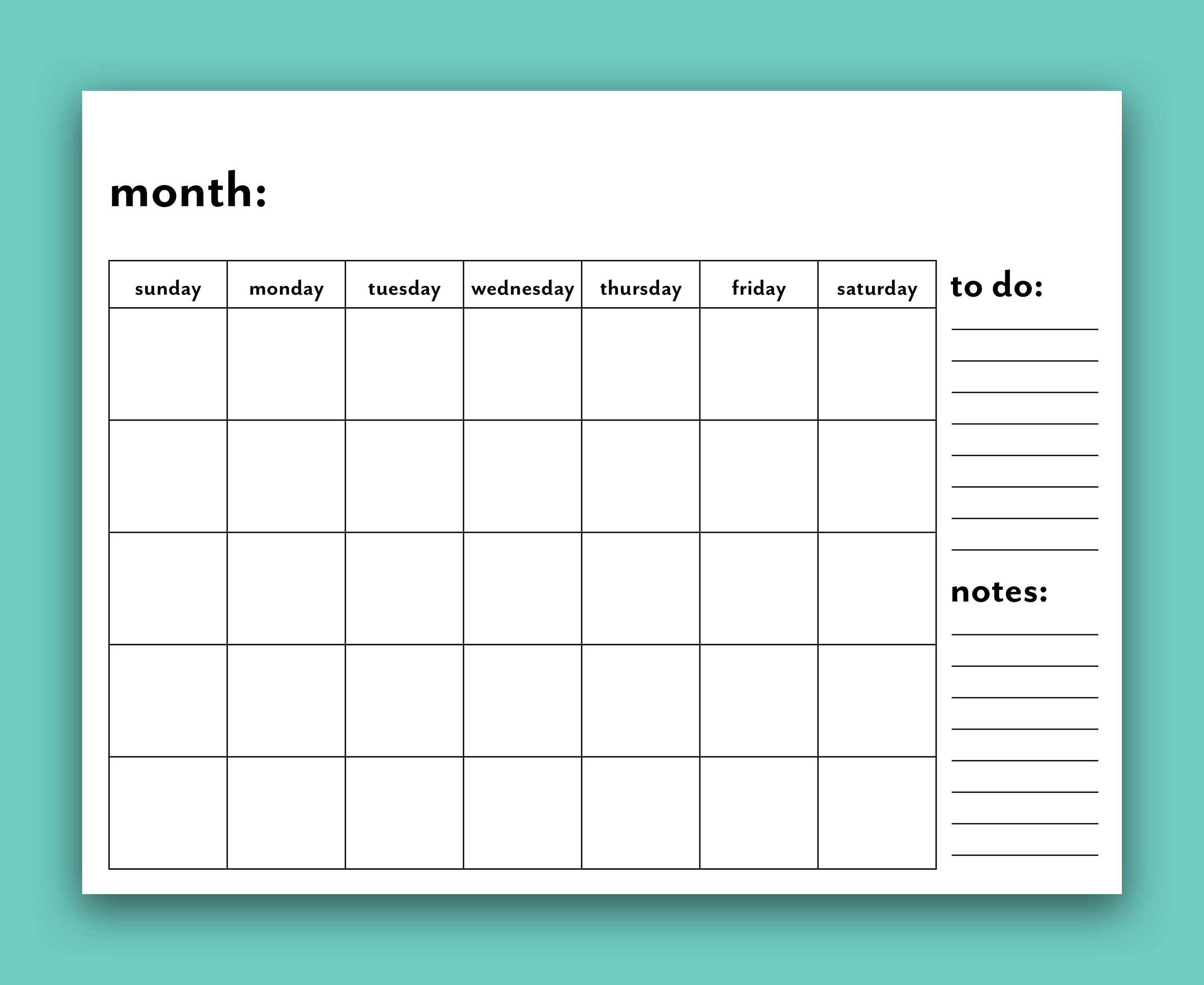 printable blank monthly calendar create your own calendar etsy