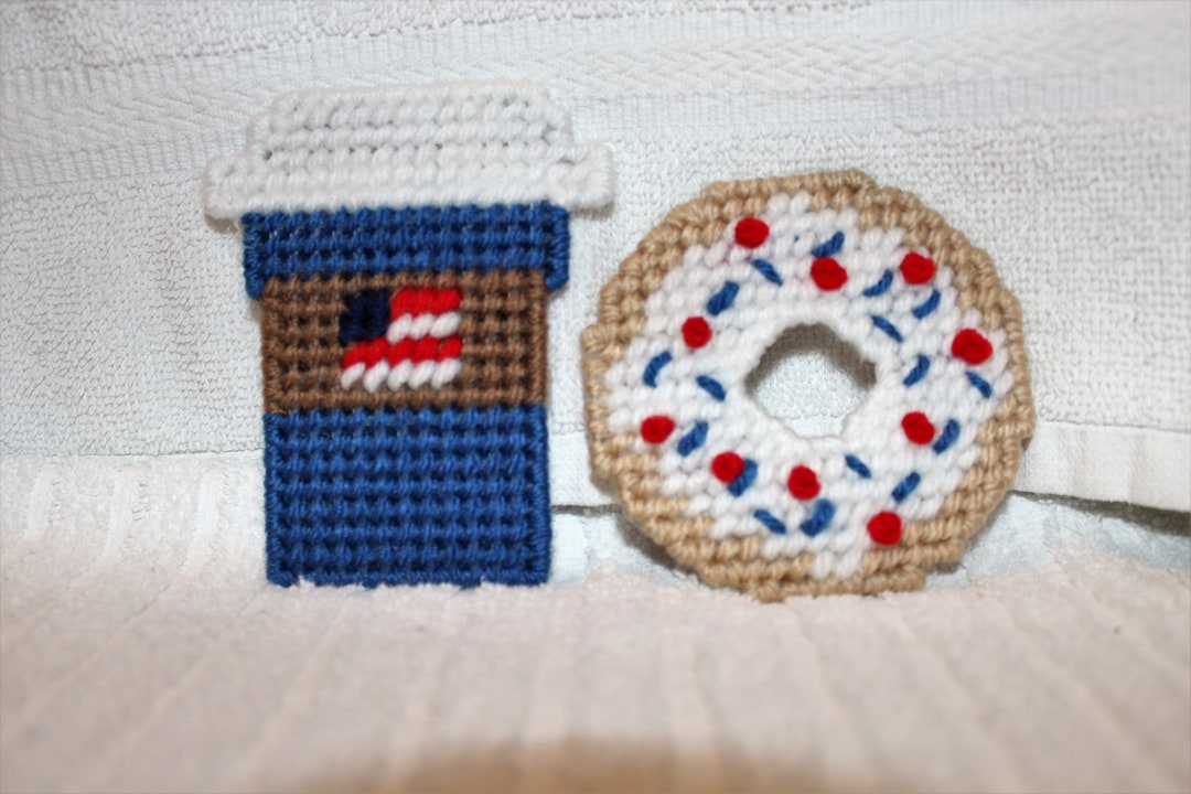 Coffee Cup & Donut Plastic Canvas Refrigerator Decorative Magnets ...