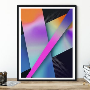 Arte de pared geométrico vibrante en tecnicolor de los años 90: póster abstracto y moderno para una decoración única del hogar