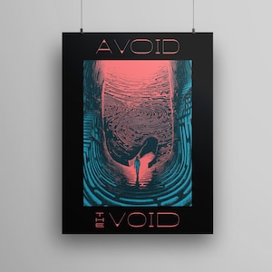 Philosophie Poster 'Avoid the Void' – Lebendige, existierende Kunst, Lo-Fi Design, Retro Grafik