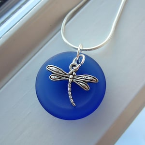 Dragonfly Jewelry - Cultured Sea Glass Necklace - Sea Glass Jewelry - Dragonfly Necklace - Cobalt Blue - Bridesmaid Jewelry