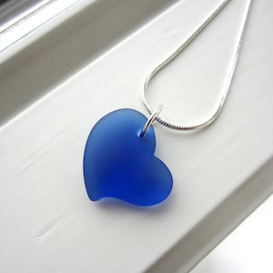 Blue Heart - Cobalt Blue Necklace - Royal Blue Jewelry - Heart Necklace - Cultured Sea Glass Jewelry - Romantic Jewelry - Gift For Her