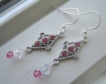 Pink Rhinestone Jewelry - Hot Pink Earrings - Swarovski Crystal Jewelry - Pink Dangle Earrings