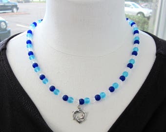 Cultured Sea Glass Necklace - Dolphin Necklace - Sea Glass Jewelry - Recycled Glass Jewelry - Dolphin Jewelry - Ocean Jewelry - Cobalt Blue
