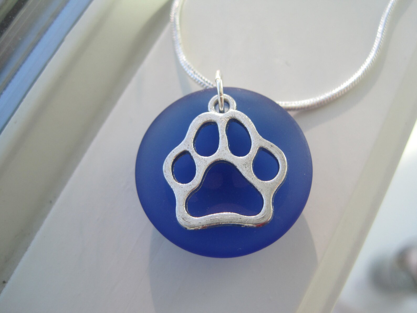 Paw Print Jewelry Paw Print Necklace Dog Paw Jewelry Dog Necklace Blue Glass Pet Jewelry Etsy