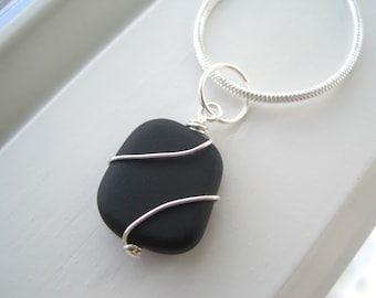 Black Sea Glass Necklace and Earring Set - Sea Glass Jewelry - Wire Wrapped Earrings - Matching Gift Set - Wire Work Jewelry