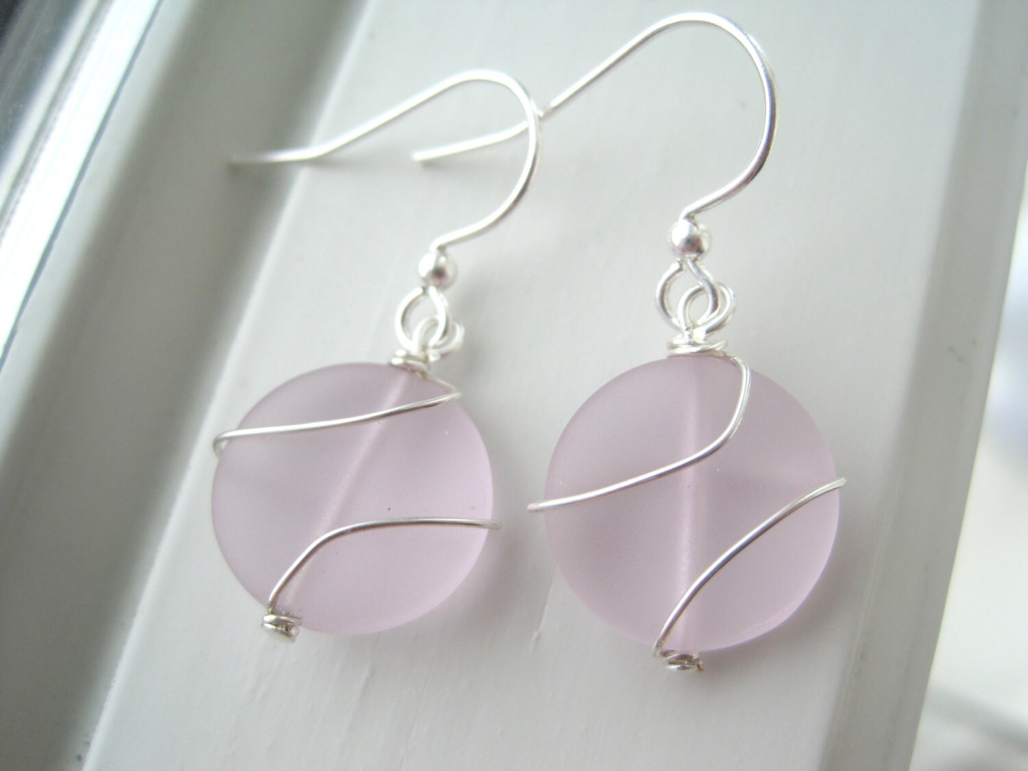 Pink Glass Earrings Pastel Pink Jewelry Wire Wrapped - Etsy