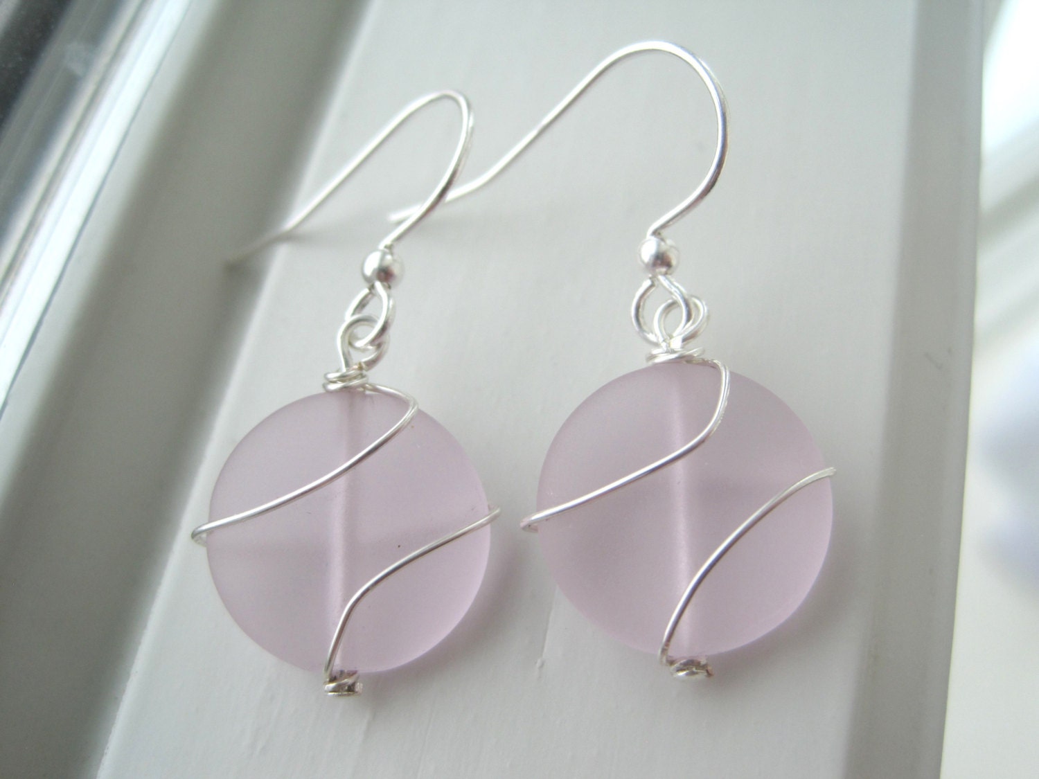 Pink Glass Earrings Pastel Pink Jewelry Wire Wrapped - Etsy