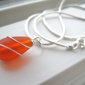 Orange Bridesmaid Jewelry - Orange Sea Glass Necklace - Bridesmaid Necklace - Fall Wedding Jewelry  - Pendant Necklace - Wire Wrapped
