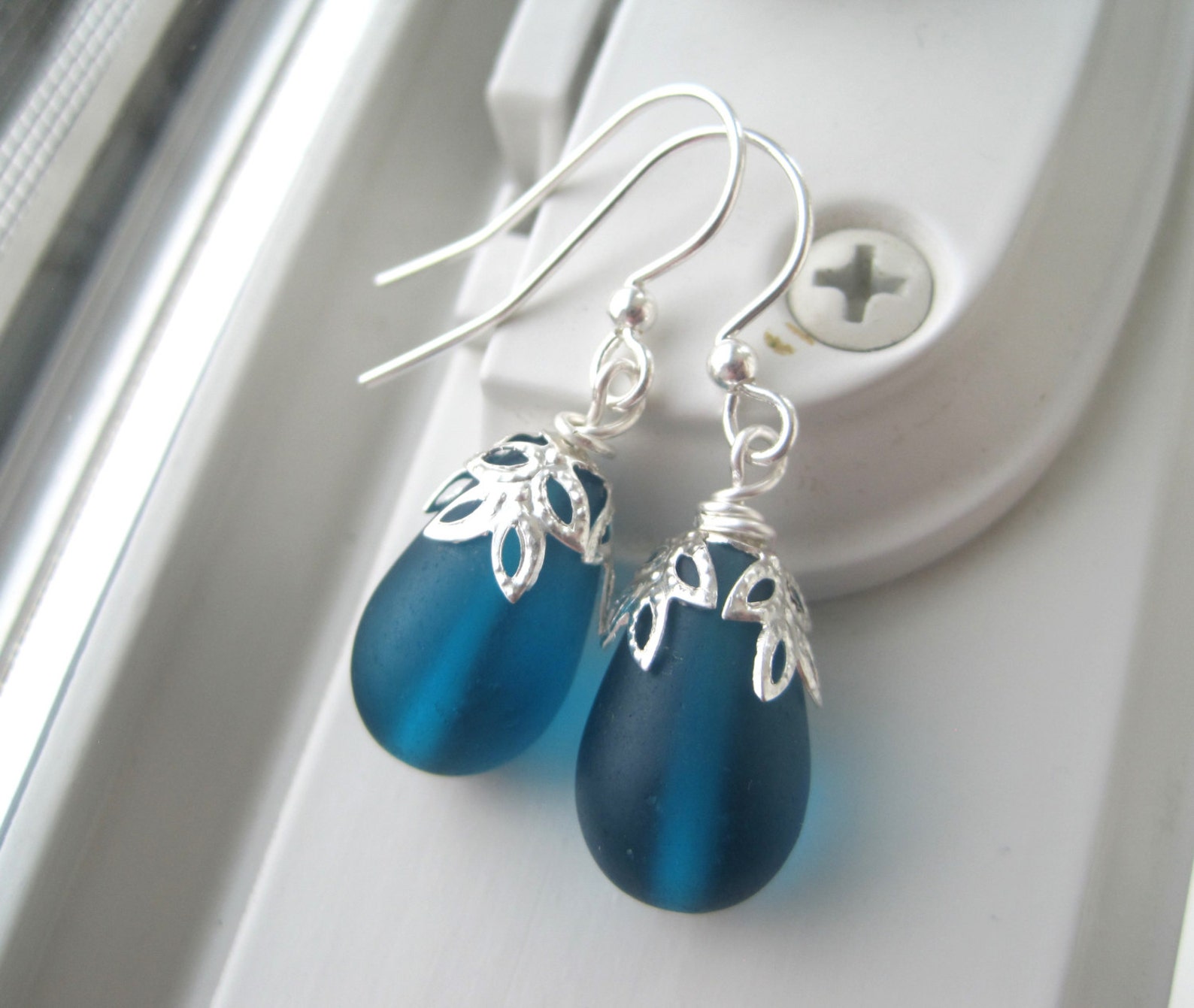 Teal Earrings Teal Jewelry Teardrop Earrings Recycled Etsy