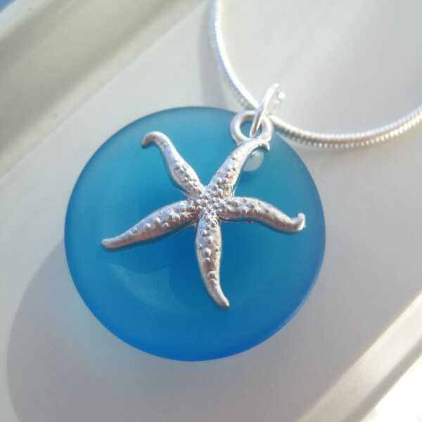 Set di gioielli di vetro di stelle marine collana - collana in vetro blu mare - mare - damigella d'onore - mare coltivate vetro - Starfish argento collana - regali