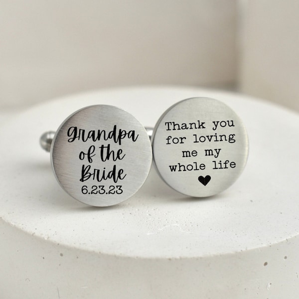 Grandpa of the Bride Gift Engraved Cuff links for Grand Father on wedding day cufflink walk me down aisle gift for grandfather of bride