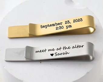 Personalized Tie Clip: Wedding Day Gift for Groom, Custom Engraved