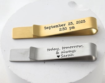 Groom gift from bride on wedding day tie clip for groom with custom engraving wedding accessories for groomsmen personalized tie bar groom