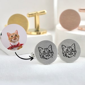 Custom Pet Portrait Cuff Links: Stainless Steel Groom Gift