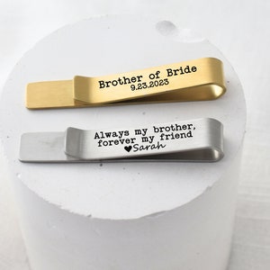 Brother of the bride gift from bride on wedding day tie clip for brother with custom engraving for wedding accessories for groomsmen