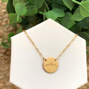 14K Gold Dainty Mountain Necklace Mountain Necklace Gold, Encouragement Gift, Gold Mountain Necklace, Mountain Bar Necklace