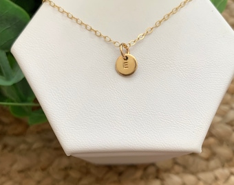 14K Tiny Initial Tag Necklace 14K Gold Initial Necklace, Small Initial Necklace, Dainty Initial Necklace, tiny disc necklace