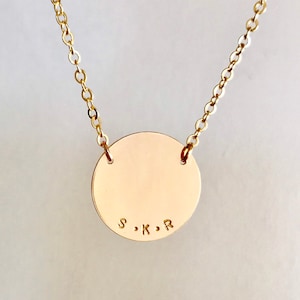 14K Gold Monogram Disc Necklace Initial Necklace Personalized