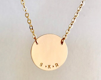 14K Gold Monogram Disc Necklace Initial Necklace Personalized