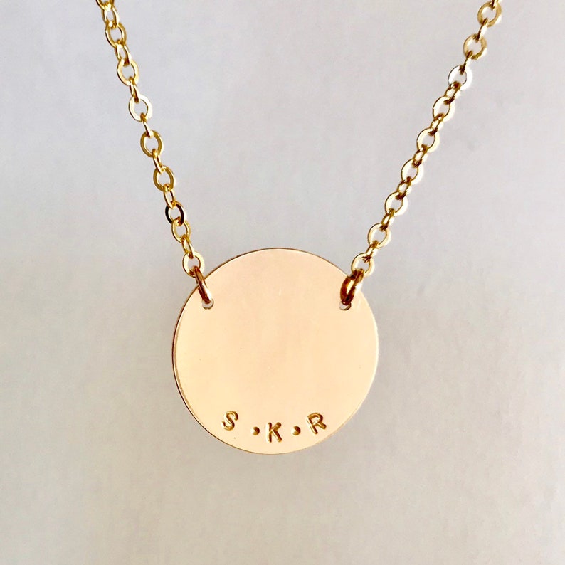 14K Gold Monogram Disc Necklace Initial Necklace Personalized Etsy