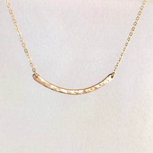 Simple 14K Gold Hammered Curved Bar Necklace Handmade Perfect for everyday