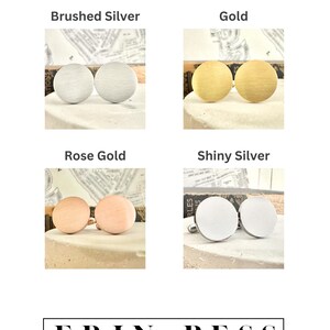 May include: Four pairs of cufflinks in different finishes: brushed silver, gold, rose gold, and shiny silver. Each pair is shown on a separate background.