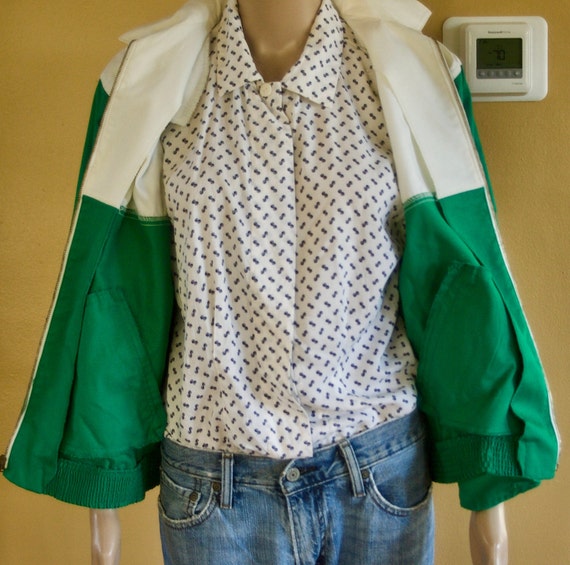 Vintage 1980's Kelly green and ivory cotton jacket - image 8
