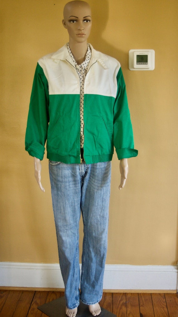 Vintage 1980's Kelly green and ivory cotton jacket - image 1