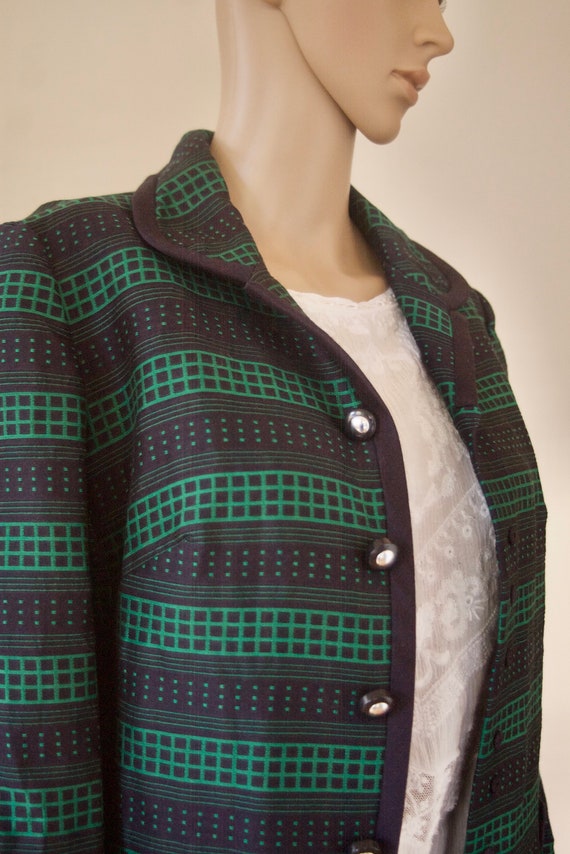 Vintage navy green print 1960's coat light weight 