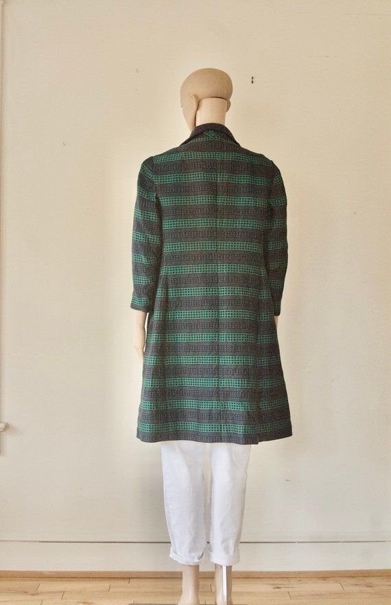 Vintage navy green print 1960's coat light weight… - image 4