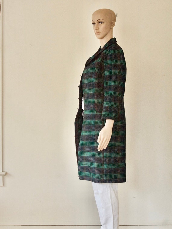 Vintage navy green print 1960's coat light weight… - image 5