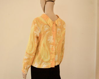 Vintage Orange Yellow Floral 70's blouse